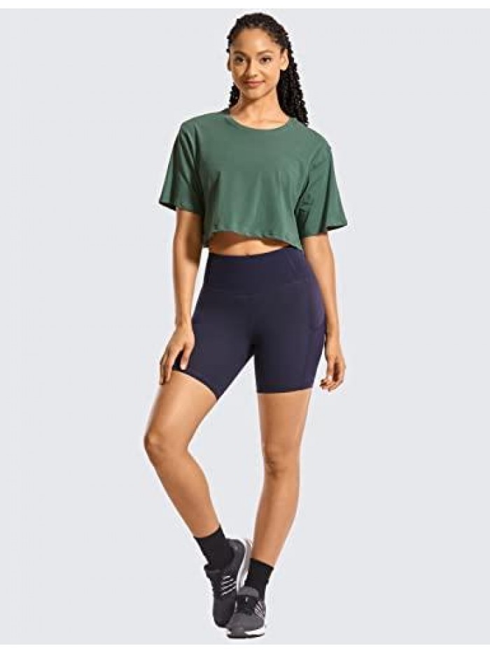 YOGA Women's Pima Cotton Workout Crop Tops Short Sleeve Yoga Shirts Casual Athletic Running T-Shirts 