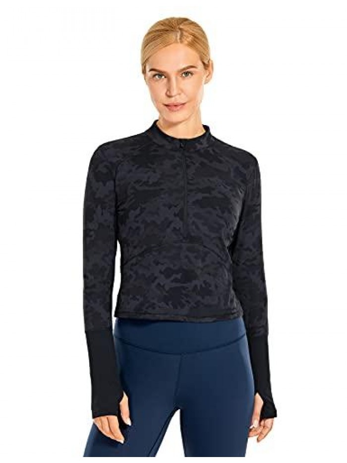 YOGA Women's Long Sleeve Crop Top Quick Dry Half-Zip Workout Shirts Running Athletic Shirt 