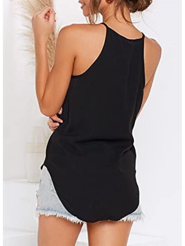 Womens Tops Sleeveless Halter Racerback Summer Basic Tee Shirts Cami Tank Tops Beach Blouses 