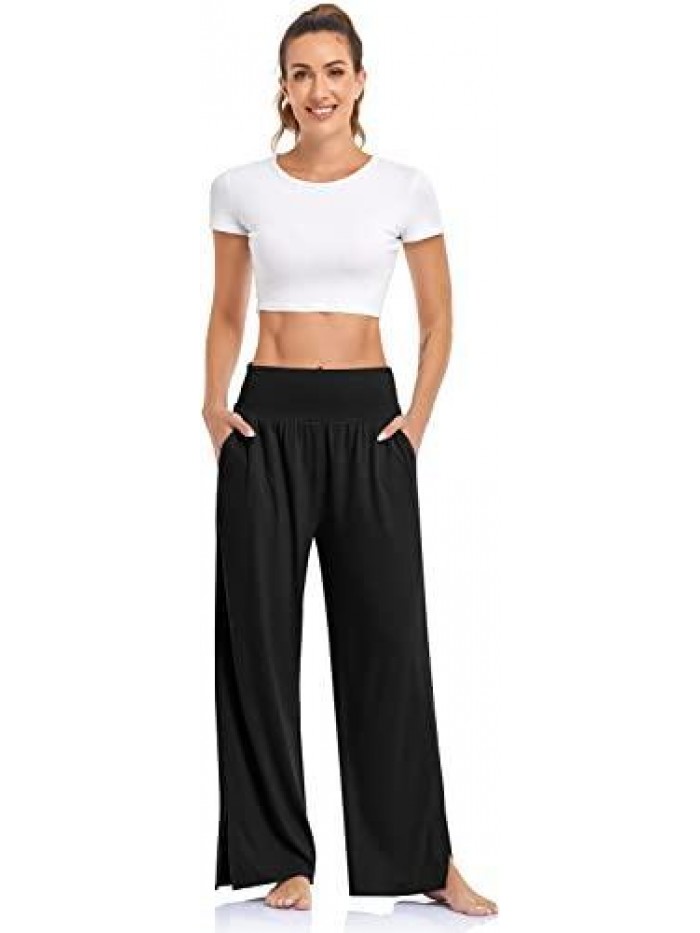 Womens Wide Leg Yoga Pants High Waisted Adjustable Tie Knot Joggers Casual Loose Plus Size Lounge Sweatpants with Pockets 