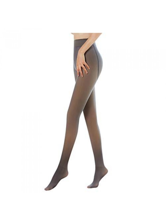 Women Fleece Lined Tights Fake Translucent Thermal Leggings Winter Sheer Warm Pantyhose Footless Tights 