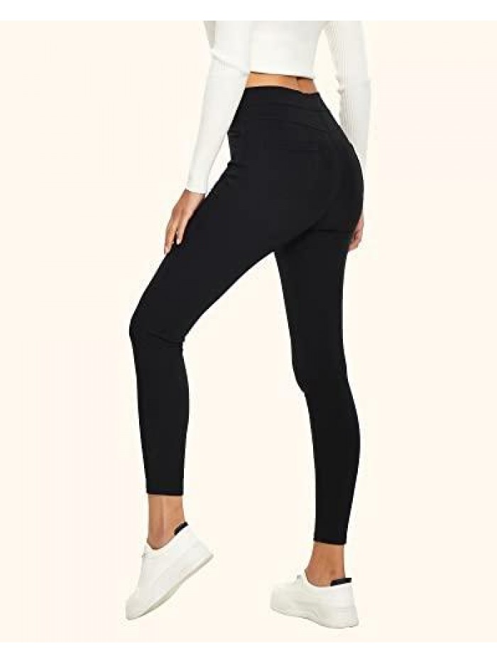 Dress Pants for Women Business Casual Stretch High Waisted Pull On Leggings Tummy Control Trousers with Pockets 