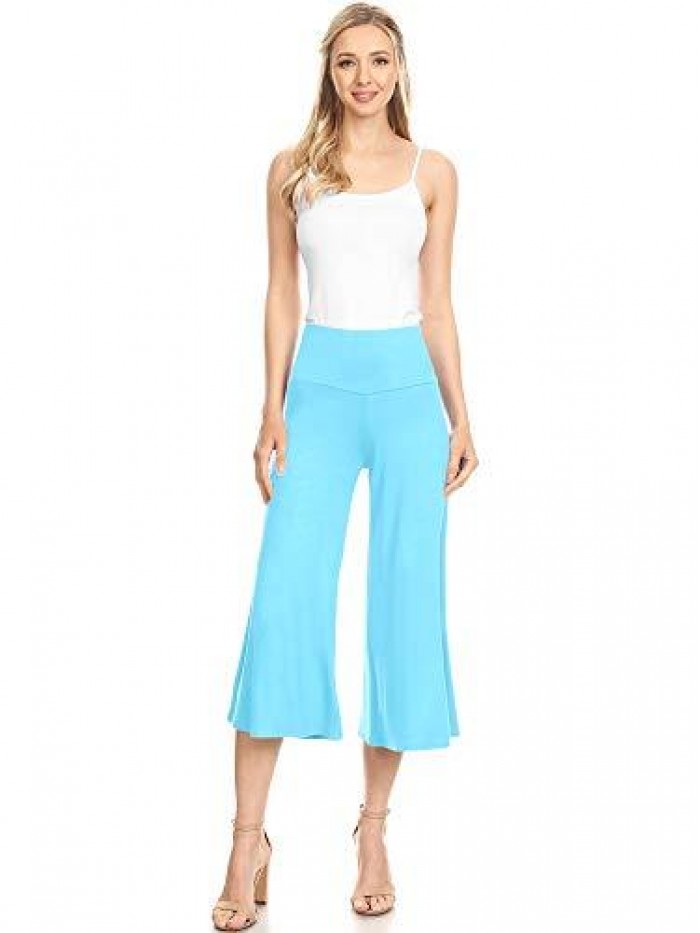 By Johnny Women's High Elastic Waistband Wide Leg Palazzo Culotte Gaucho Capri Pants (S~5XL) 