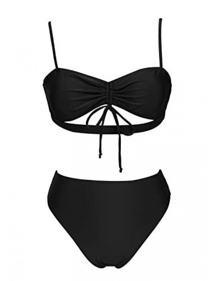 Jelly Womens High Waisted Bikini Sets Sexy Swimsuits Cutout Top with High Leg Cheeky Bottom Two Piece Bathing Suits 