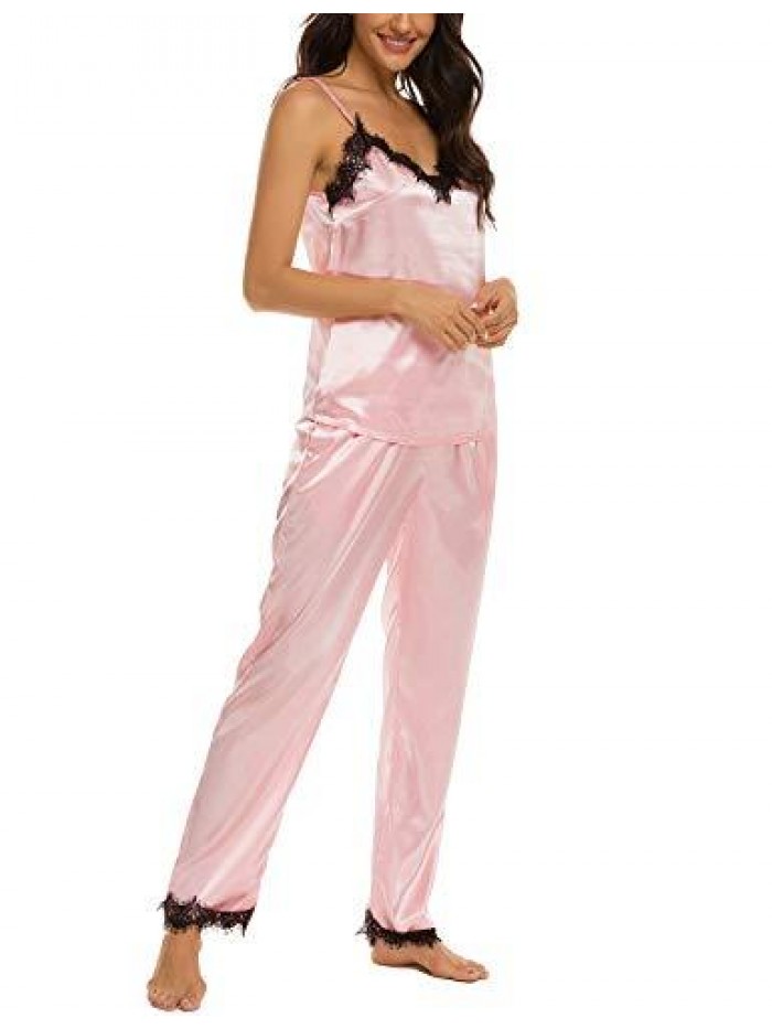 Satin Pajamas Set Silk Sleepwear Cami Nightwear Soft Lingerie PJ Set 