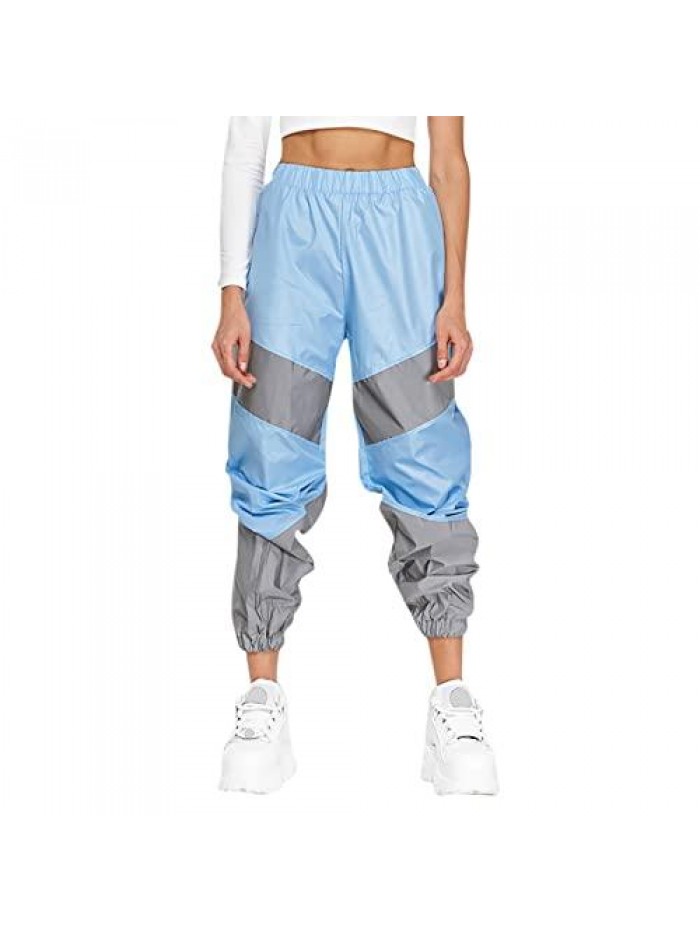 Women's Rave Reflective Pants with Pocket Sport Joggers Pants Track Trouser Sweatpants Party Festival Club Outfit 