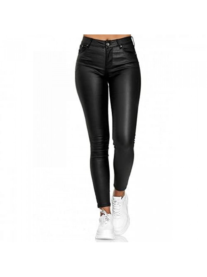 Womens Casual Pu Leather Pencil Pants High Waisted Butt Lift Motorcycle Pants Retro Bomber Flight Trousers Streetwear 