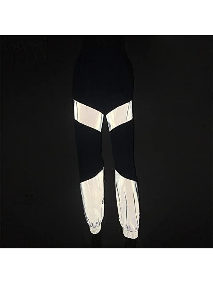 Women's Rave Reflective Pants with Pocket Sport Joggers Pants Track Trouser Sweatpants Party Festival Club Outfit 