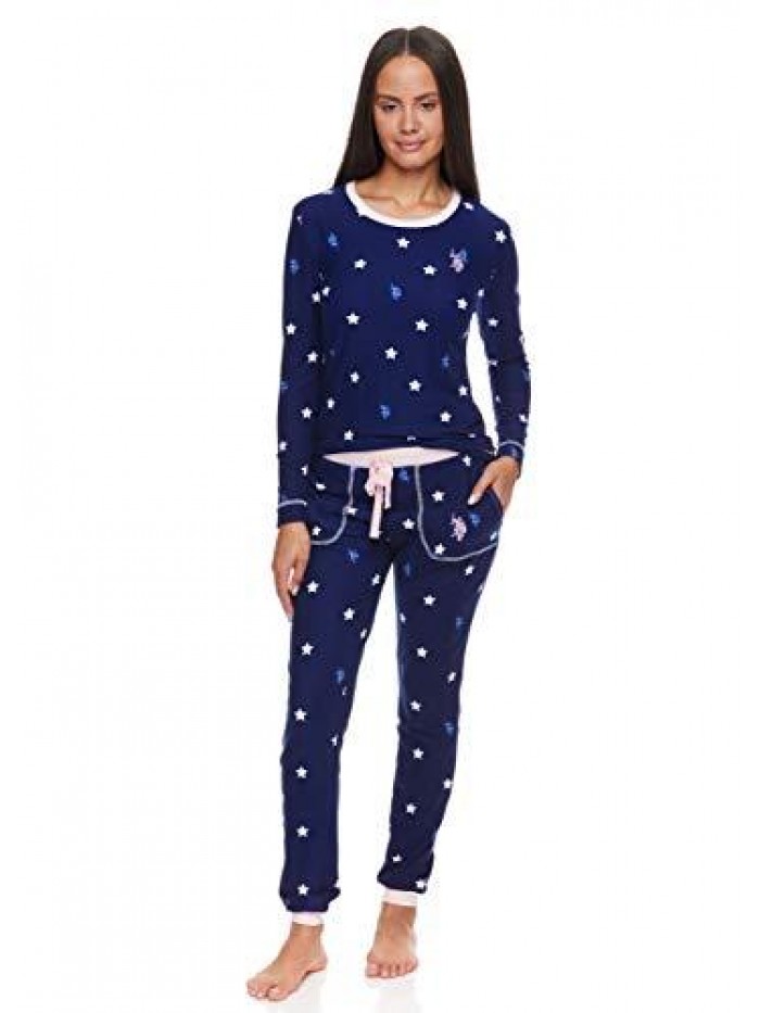 Polo Assn. Womens Pajamas Set with Pockets - Long Sleeve Shirt and Pajama Pants Loungewear Set 