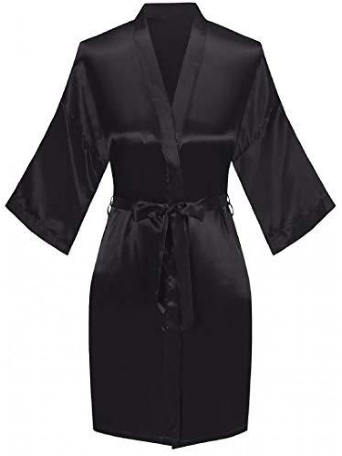 Women's Satin Kimono Robes with Rhinestones Bride Bridesmaid Short Sleepwear Wedding Dressing Gown 