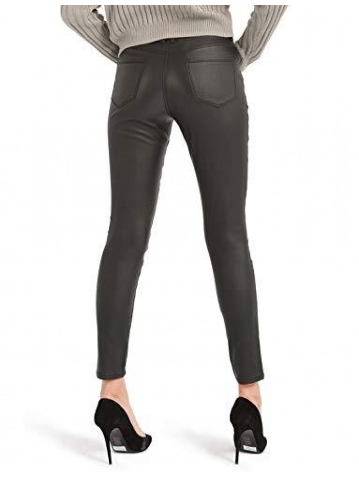 Women's Faux Leather Pants, Skinny Stretch Pants with Pockets, Work Casual Pants for Women 