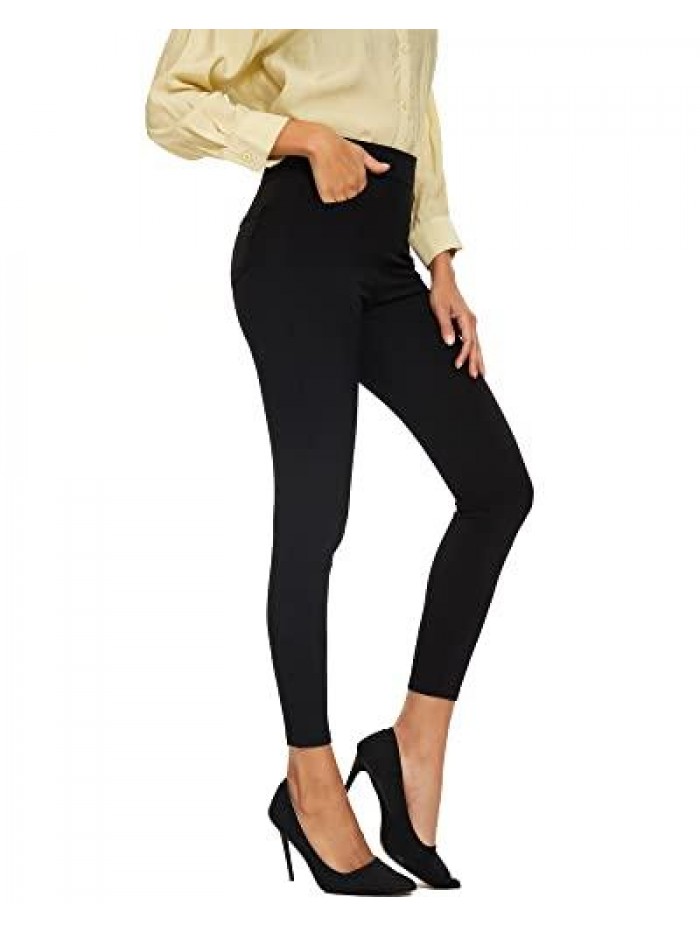 Dress Pants for Women Business Casual Stretch High Waisted Pull On Leggings Tummy Control Trousers with Pockets 