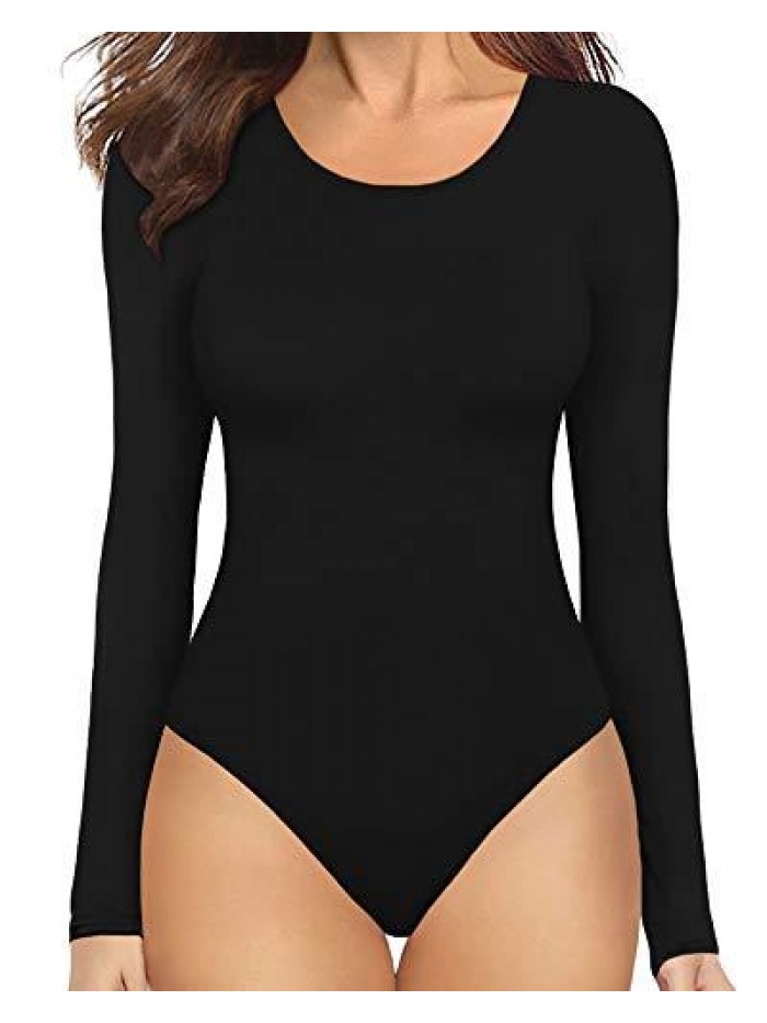 Women's Round Collar Short Sleeve Long Sleeve Tops T Shirt Bodysuit 