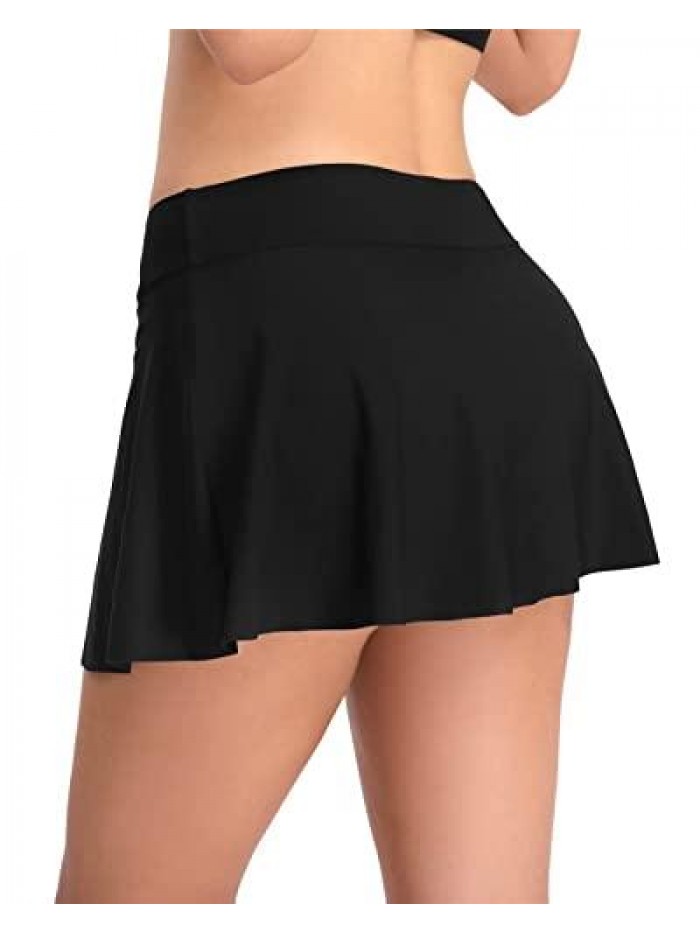 Womens Swim Skirt Mid Waist Skort Swimsuit Bikini Tankini Bottom Solid Swimming Skirts with Shorts 