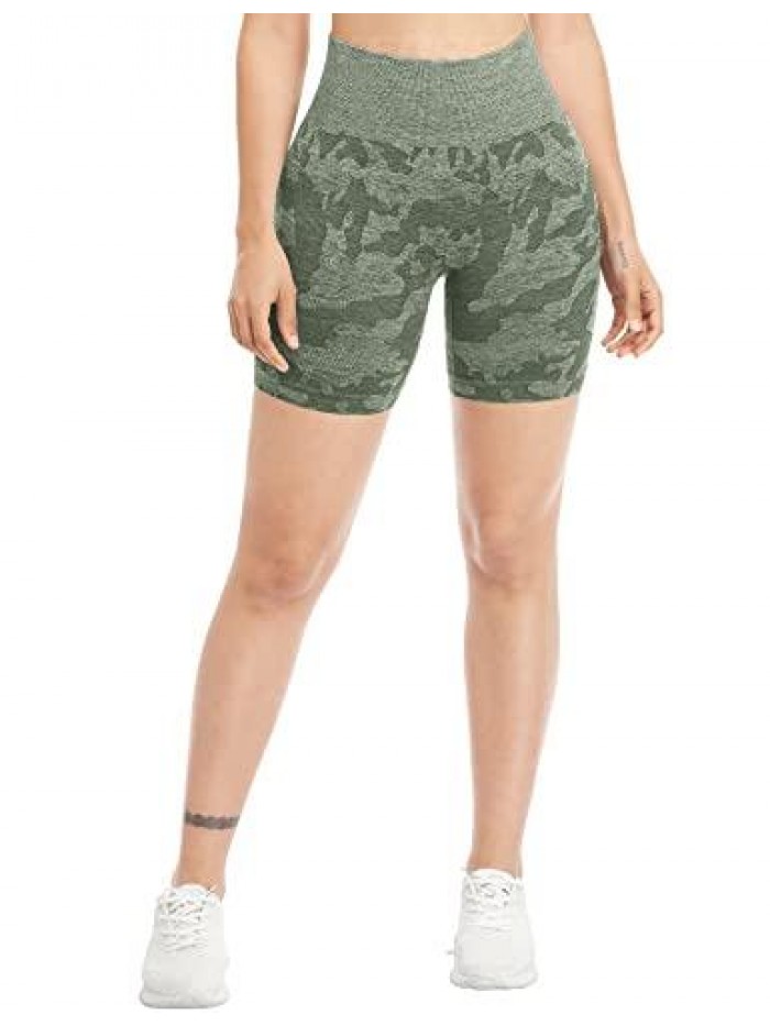 Women Seamless Camo Shorts High Waisted Gym Yoga Workout 