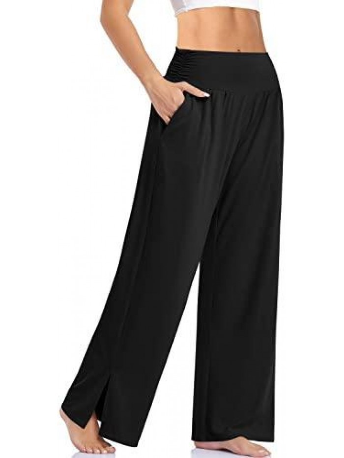 Womens Wide Leg Yoga Pants High Waisted Adjustable Tie Knot Joggers Casual Loose Plus Size Lounge Sweatpants with Pockets 