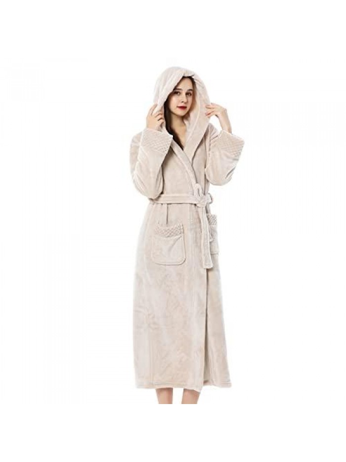 Bathrobe for Women Soft Warm Fleece Robe Comfort Housecoat Comfy Shawl Collar Winter Long Pajamas Sleepwear Nightgown 