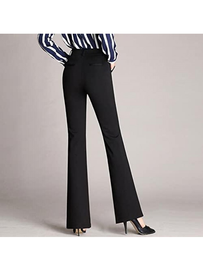 Dress Pants for Women High Waist Buttons Straight-Leg Wide Leg Pants Solid Color Slim Business Casual Business 