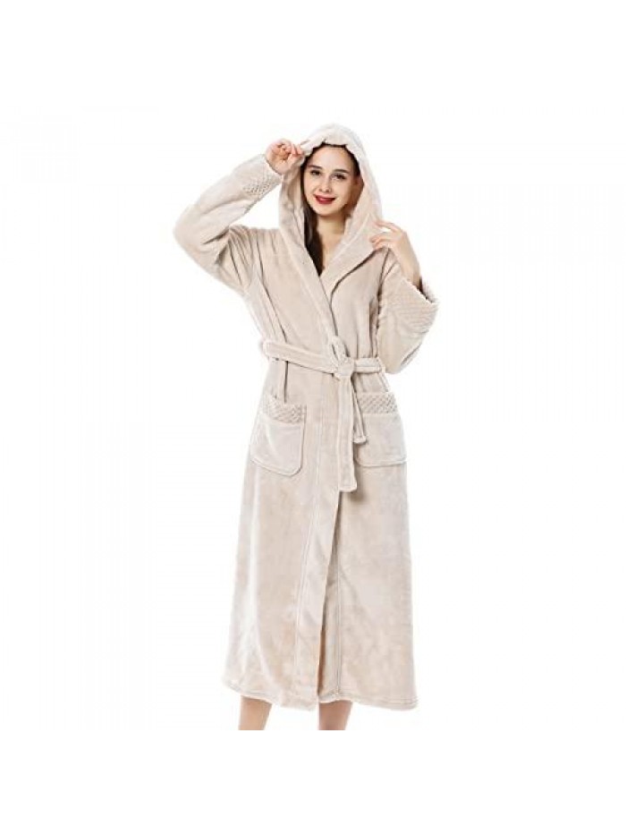 Bathrobe for Women Soft Warm Fleece Robe Comfort Housecoat Comfy Shawl Collar Winter Long Pajamas Sleepwear Nightgown 