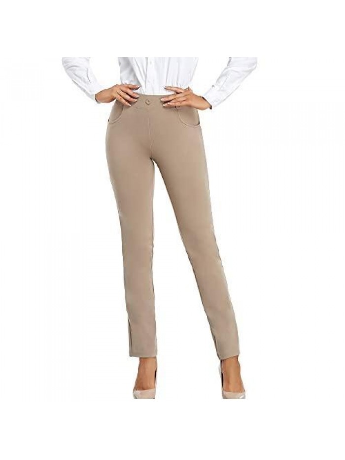 Work Pants for Women - 4 Way Stretch Non See Ease Into Comfy Through Pull on Dress Pants for Women Casual Business 