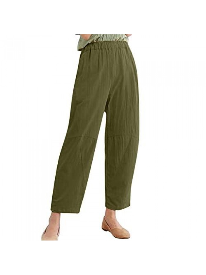 Daily Pants,Women's Solid Linen Loose and Simple Linen Casual Pants Casual Sport Trouser Pants 