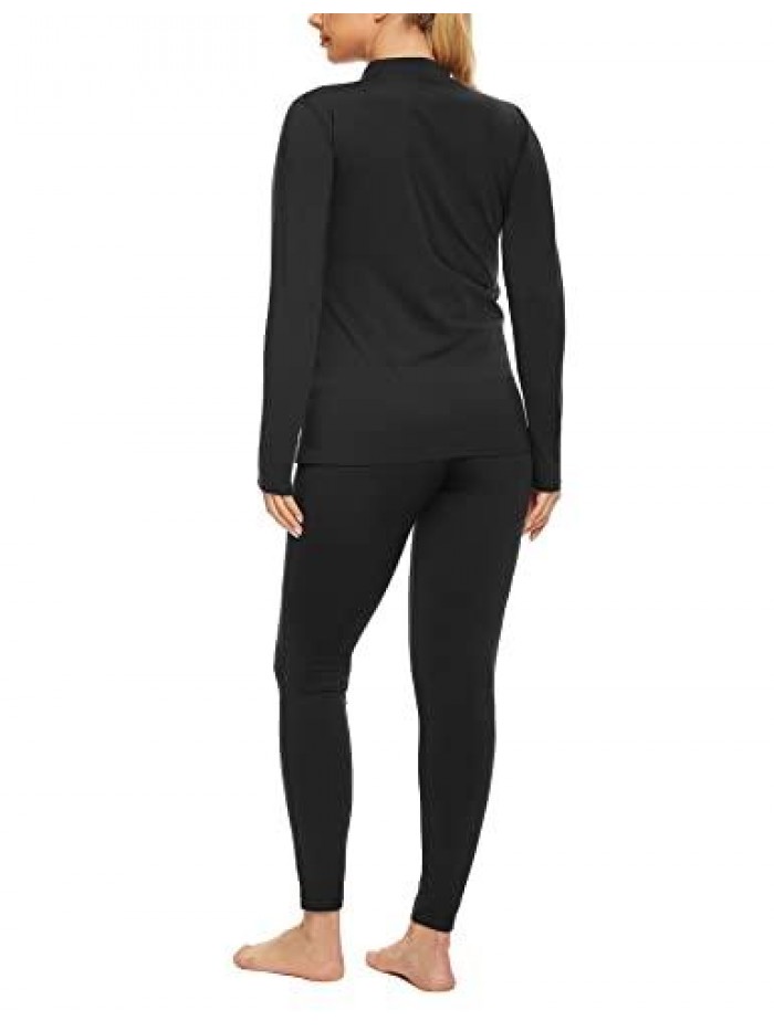 Women's Mock Turtle Neck Fleece Thermal Underwear Long Sleeve Compression Base Layer Set 