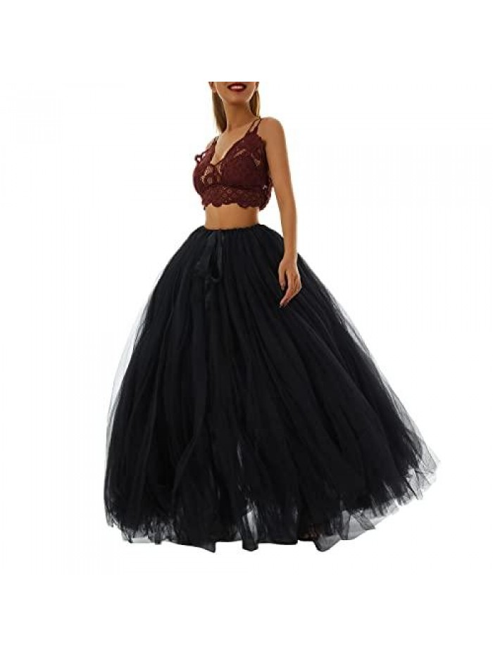 Tulle Tutu Long Skirt Tie Up Princess Bubble Skirt Ball Gown Photography Wedding Cocktail Party Banquet Wear 