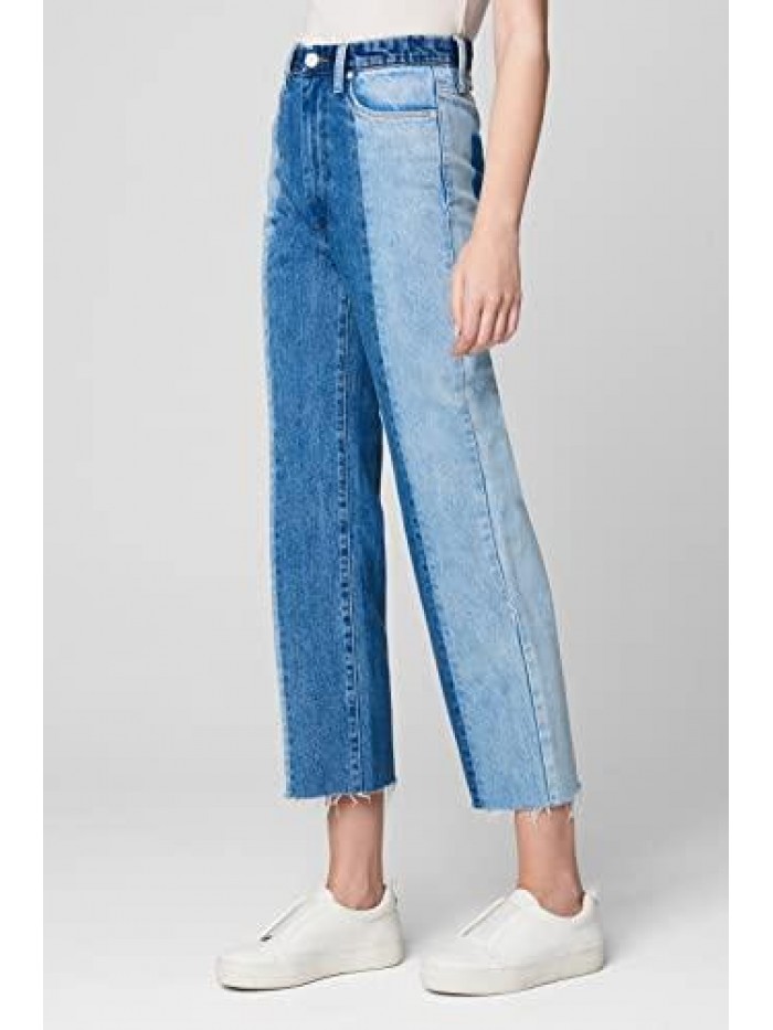 Womens Denim Patchwork Straight Leg Five Pocket Jeans, Stylish Pants & Designer Clothing, Side Lines 