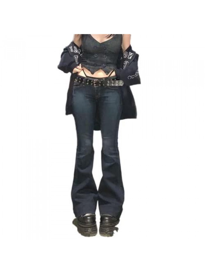 Women’s Y2K Baggy Jeans Wide Leg Straight Grunge Denim Pants High Waist Casual Loose Cargoes Trouser Streetwear 