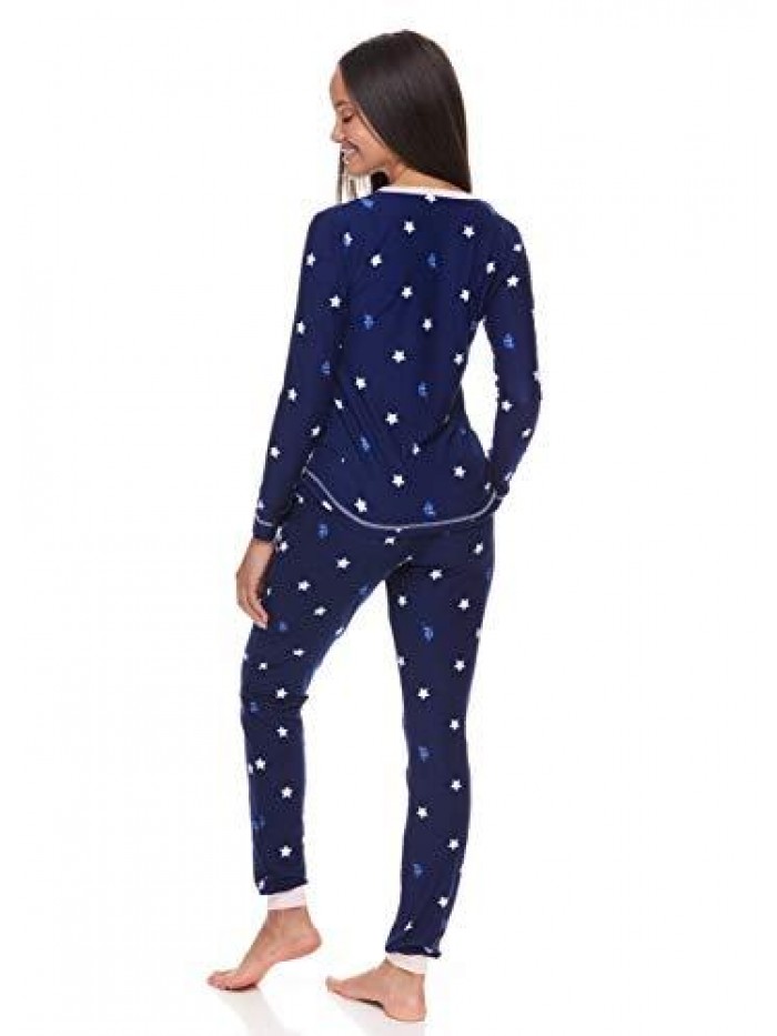 Polo Assn. Womens Pajamas Set with Pockets - Long Sleeve Shirt and Pajama Pants Loungewear Set 