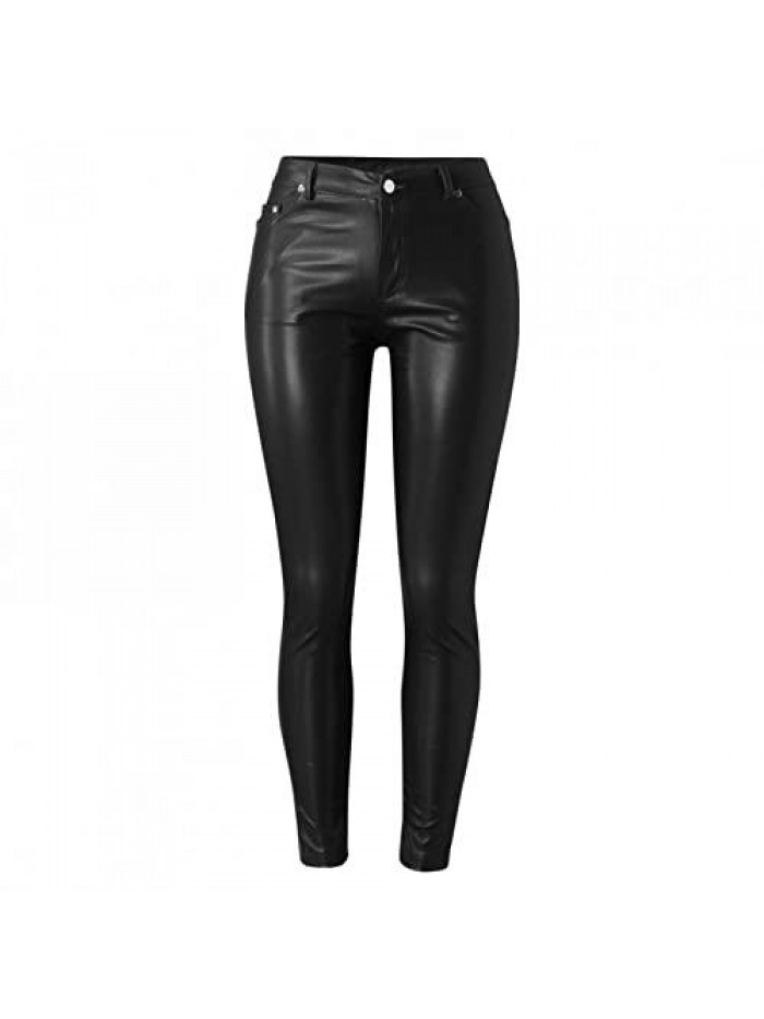 Womens Casual Pu Leather Pencil Pants High Waisted Butt Lift Motorcycle Pants Retro Bomber Flight Trousers Streetwear 