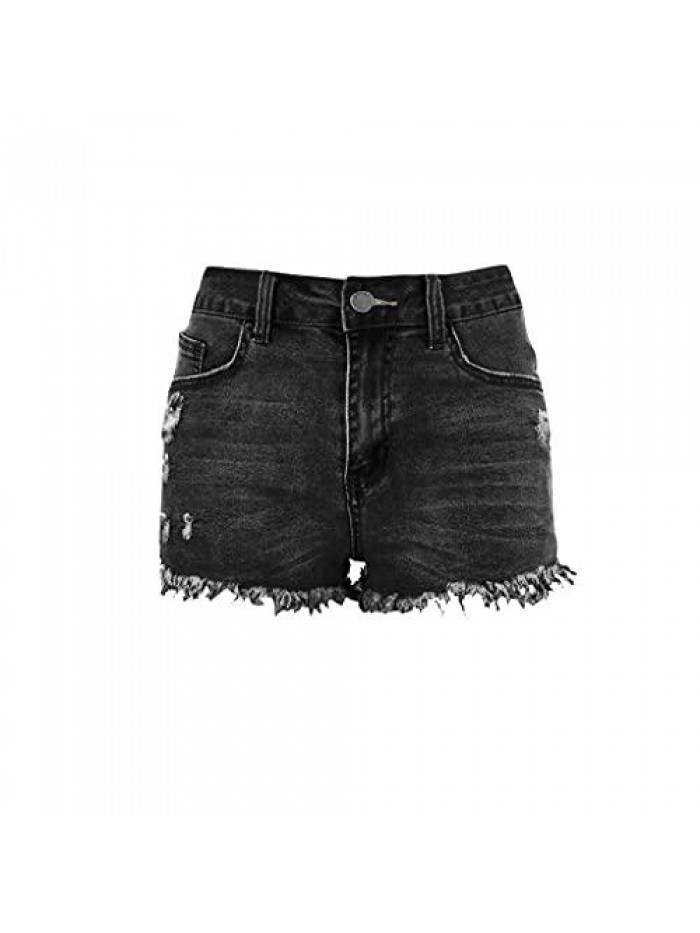 Loose Fit Shorts Mid Waist Raw Hem Shorts Frayed Ripped Hot Denim Jean Shorts Girl Women's Ripped Jeans 