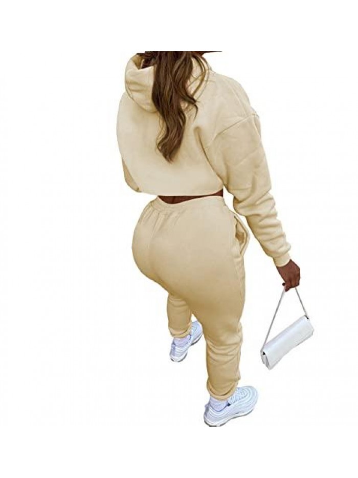 Sexy 3 Piece Tracksuits - Long Sleeve Pullover Crop Top Hoodie +Tank Top+Drawstring Long Pants Sweatsuit 