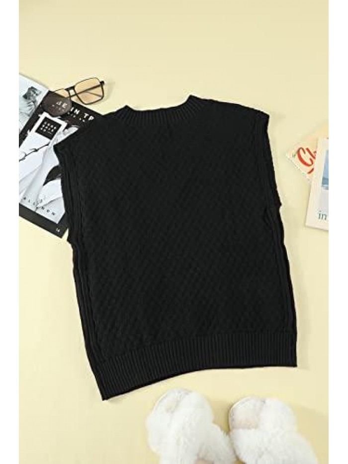 Sweater Vest Women, V Neck Women's Sweater Vests, Black Sweater Vest Sleeveless Knitwear Tank Tops 