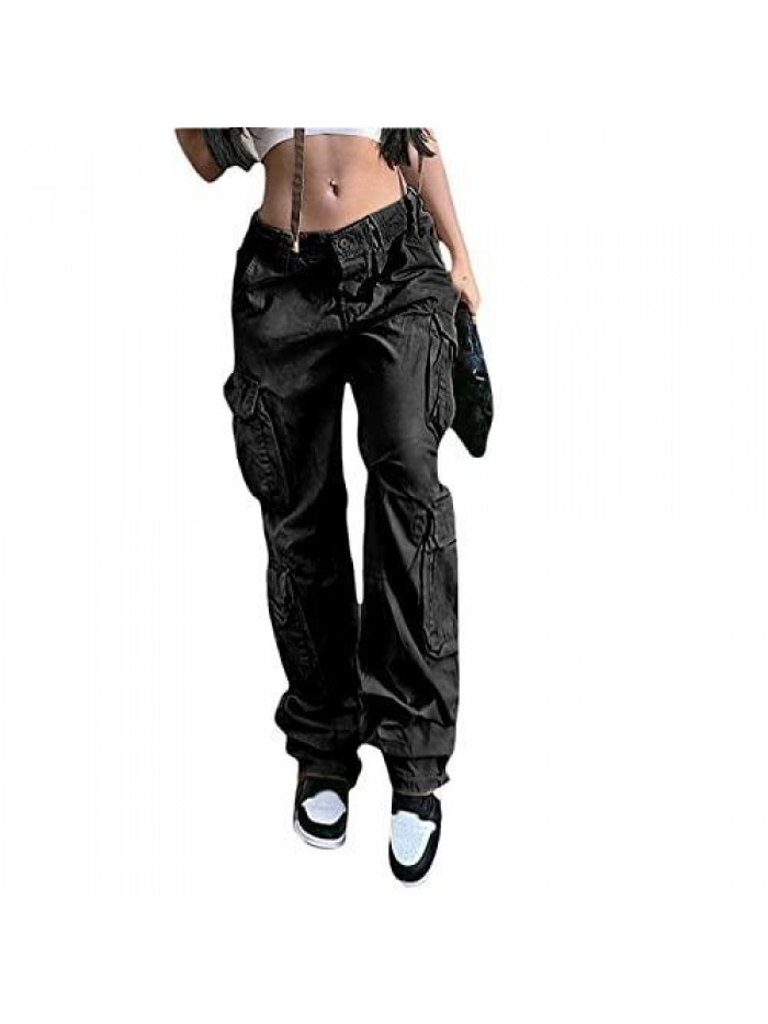 Aesthetic 90s Low Waist Pants Women Gothic Cargo Wide Leg Baggy Jeans Harajuku Streetwear Punk 