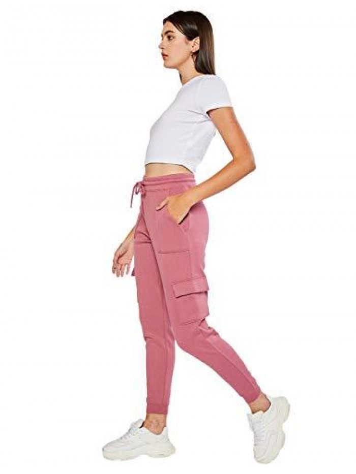 Women's Ultra Soft Fleece Lightweight Casual Active Workout Solid Relaxed Fit Terry Cargo Pockets Jogger Sweatpants 