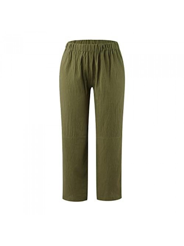 Daily Pants,Women's Solid Linen Loose and Simple Linen Casual Pants Casual Sport Trouser Pants 