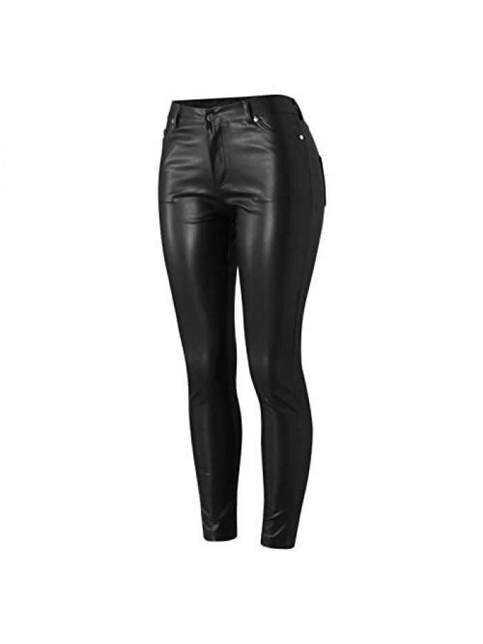 Womens Casual Pu Leather Pencil Pants High Waisted Butt Lift Motorcycle Pants Retro Bomber Flight Trousers Streetwear 