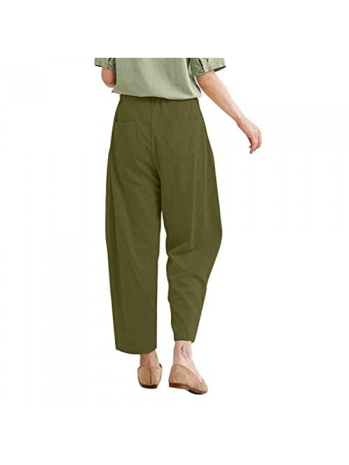 Daily Pants,Women's Solid Linen Loose and Simple Linen Casual Pants Casual Sport Trouser Pants 