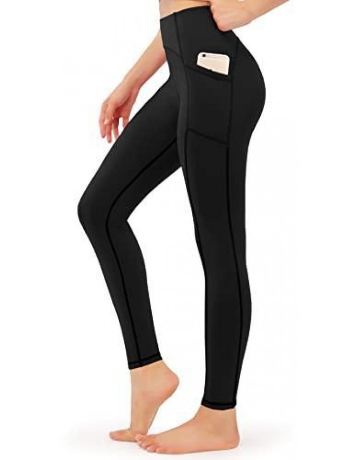 Women's Fleece Lined Yoga Pants with Pockets High Waisted Workout Winter Warm Thermal Leggings for Women 