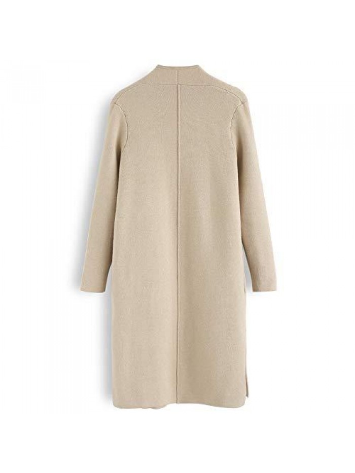 Women's Classy Light Tan/Black Open Front Knit Coat Cardigan 