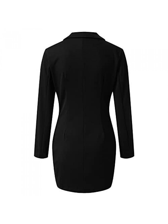 Blazer Dress for Women Bag Hip Solid Elegant Slim Fit Overcoats Long Sleeve Turndown Collar Double Breasted Outfits 