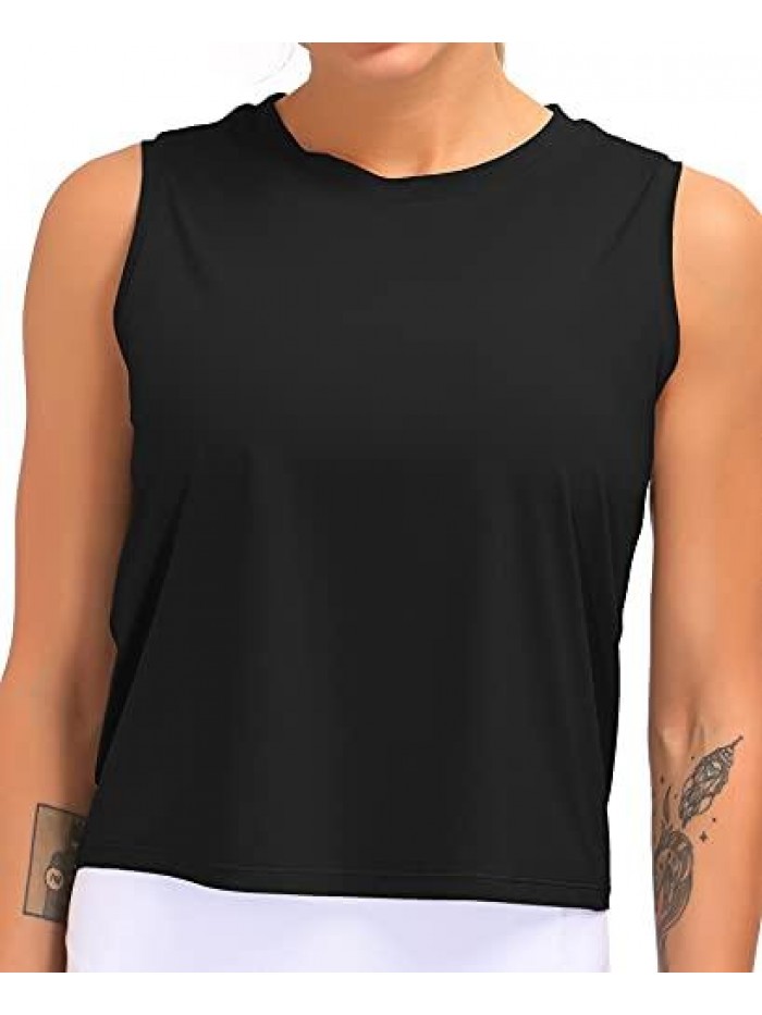 Fit Women Sleeveless Yoga Tops Workout Cool T-Shirt Running Short Tank Crop Tops 