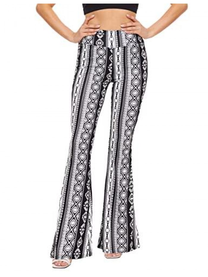 Boho Lightweight Stretchy Palazzo Pants/High Waist Long Palazzo Bell Bottom Flare Pants(S-2XL) 