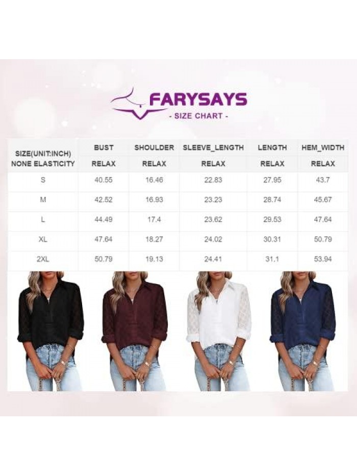 Womens Button Down Shirts Long Sleeve V Neck Blouses Tops for Work 