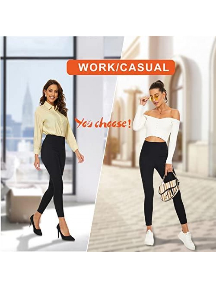 Dress Pants for Women Business Casual Stretch High Waisted Pull On Leggings Tummy Control Trousers with Pockets 