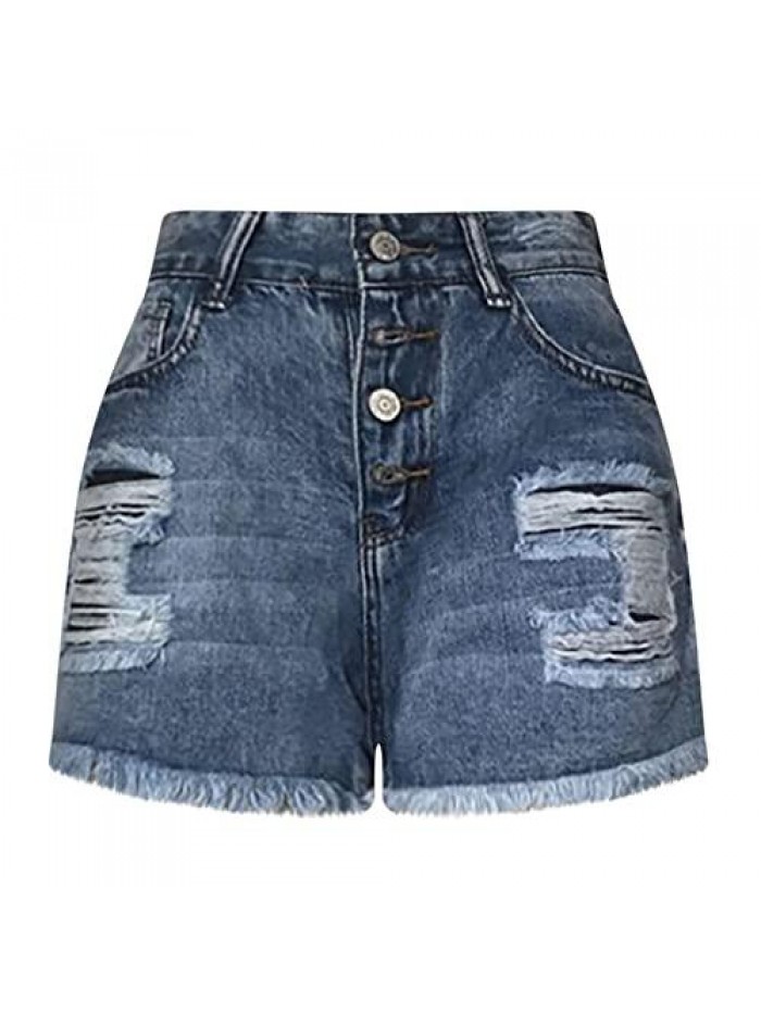 Low Rise Short Jeans Summer Soft Comfy Stretchy Button Ripped Frayed Distressed Casual Denim Shorts Hot Pants 