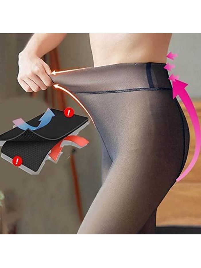 Women Fleece Lined Tights Fake Translucent Thermal Leggings Winter Sheer Warm Pantyhose Footless Tights 