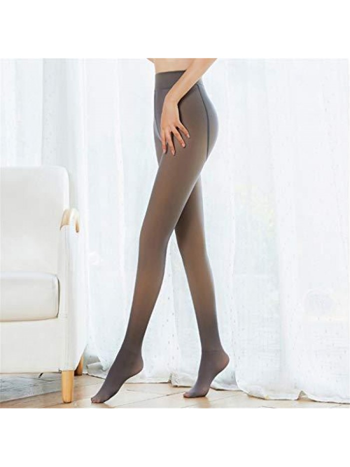 Women Fleece Lined Tights Fake Translucent Thermal Leggings Winter Sheer Warm Pantyhose Footless Tights 