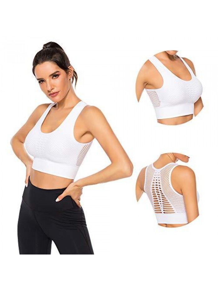 Women's Longline Sport Bra Seamless Yoga Crop Top Medium-Low Support Workout Bra 